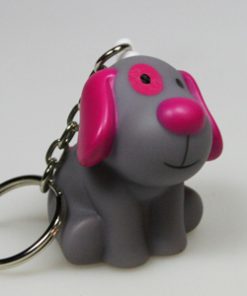 Alternative view of Porte clés Bill le chien dragées baptême - Gris et fuchsia