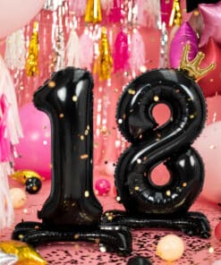 Ballon chiffre a poser 18 an noir et or décoration anniversaire
