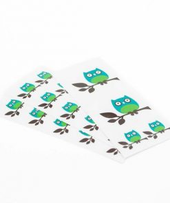 Stickers chouette bleu dragées baptême - Lot de 30