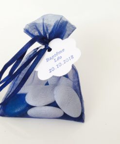 sac a dragees organza bleu marine