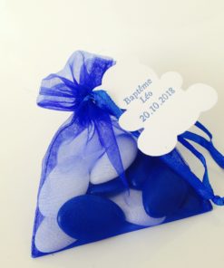 sac a dragees organza bleu roi