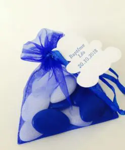 sac a dragees organza bleu roi