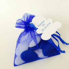 sac a dragees organza bleu roi