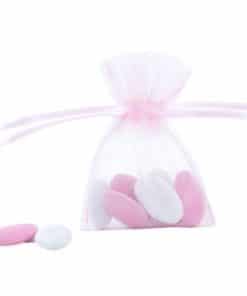 sac à dragées organza rose