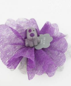Clip chien violet dragées baptême