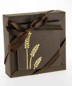 Boite à dragées marron communion - Carré - Épi de blé