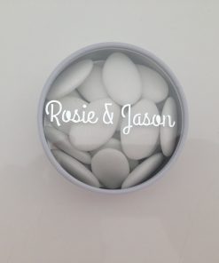 Boite à dragées mariage ronde en metal blanc