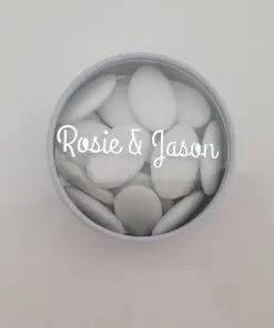 Boite à dragées mariage ronde en metal blanc
