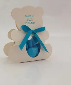 Contenant dragées ourson ivoire nacré