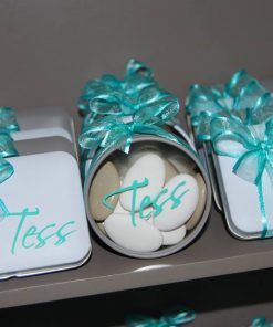 Alternative view of Boite à dragées métal ronde - Aqua - Avec fenêtre