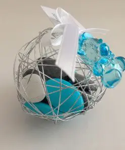 Boule métallique à dragées avec pendentif ourson turquoise