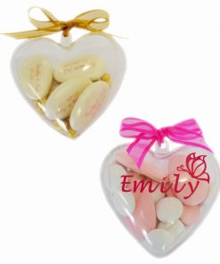 Coeur transparent dragées plexi.