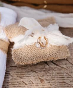 Coussin d'alliances jute et noeud