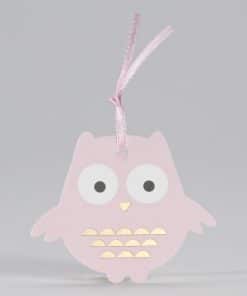 etiquette à dragées hibou rose