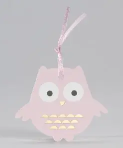 etiquette à dragées hibou rose