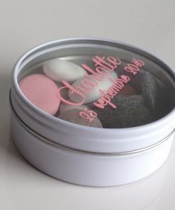 Boite à dragées en métal ronde - Blanc - Avec fenêtre