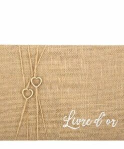 Livre d'or toile de jute et coeur en bois