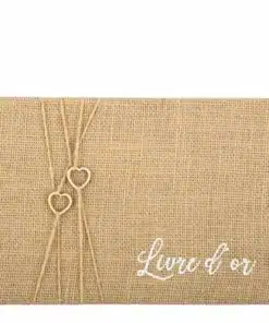 Livre d'or toile de jute et coeur en bois