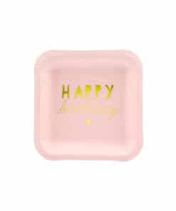assiette carrée rose happy birthday