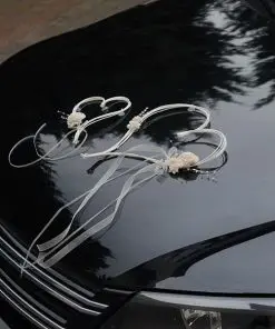 deco voiture coeur ecru et perle