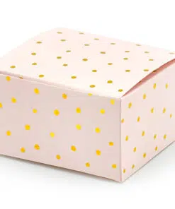 Boite a dragees rose poudre a pois or