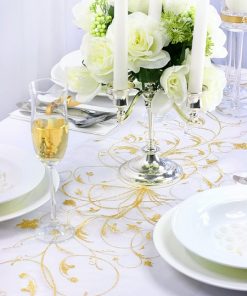 Alternative view of Chemin de table- Organza blanc cassé-Motif or