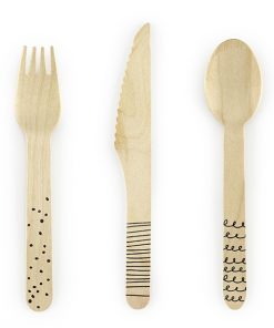 couverts en bois motifs noirs