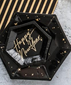 Alternative view of Assiette hexagonale - Noir et Or - Lot de 6