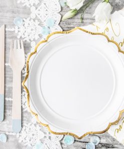 assiette vintage blanc et or