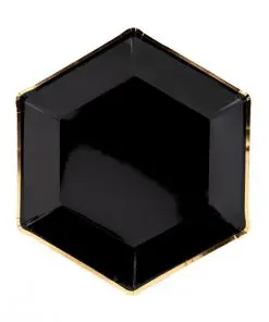 Assiette hexagonale - Noir/Or - Lot de 6