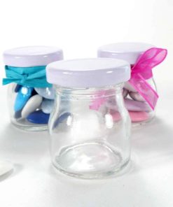 Pot a dragees en verre avec couvercle blanc