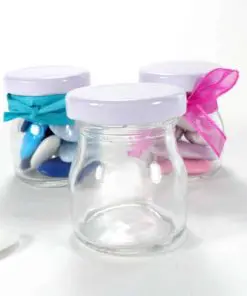 Pot a dragees en verre avec couvercle blanc