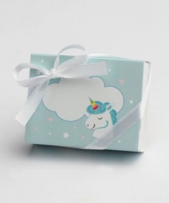 boite à dragées licorne bleu ciel