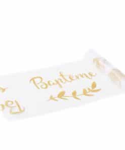 chemin de table Déco baptême blanc et or