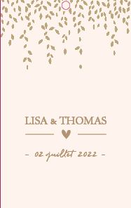 Boite a dragees rose poudré feuillage or