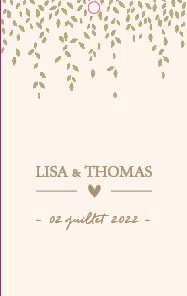 Boite a dragees rose poudré feuillage or