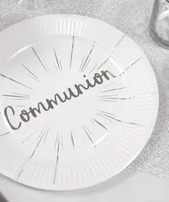 Assiette blanc et argent deco communion