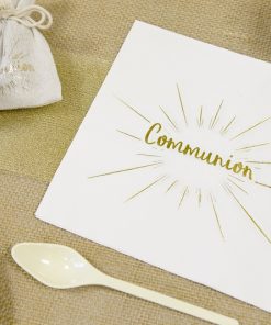 Serviette communion deco blanc et or