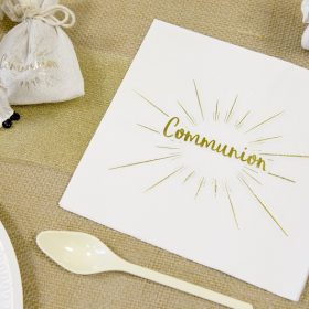 Serviette communion deco blanc et or