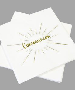 Serviette communion deco blanc et or