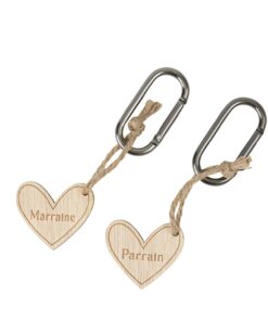 Porte cles parrain marraine bois
