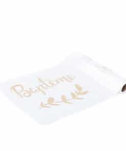 chemin detable satin blanc et or bapteme