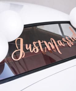 Décoration voiture mariage rose gold