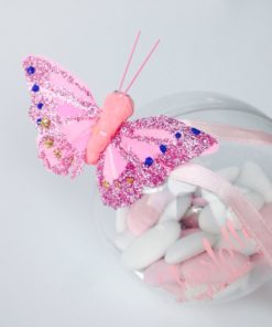 Papillon sur pince rose - deco dragees bapteme mariage communion