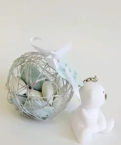 Dragées bapteme ourson blanc porte clés