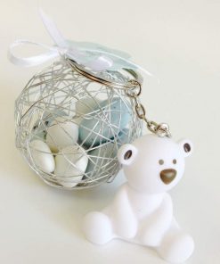 Dragées bapteme ourson blanc porte clés
