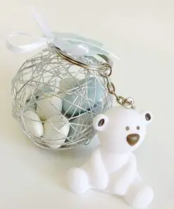 Dragées bapteme ourson blanc porte clés