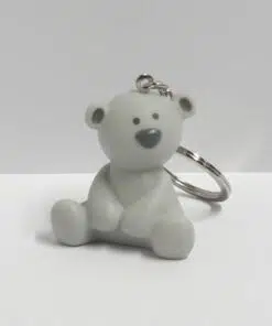 PORTE CLES OURSON GRIS DRAGEES BAPTEME NAISSANCE