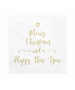 Serviettes papier Merry Christmas - Blanc/Or - Lot de 20