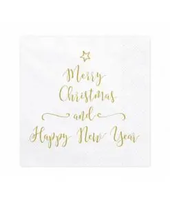 Serviettes papier Merry Christmas - Blanc/Or - Lot de 20